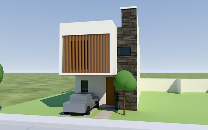 Render de Molino de San José, prototipo 1: celosía de madera y torre de piedra