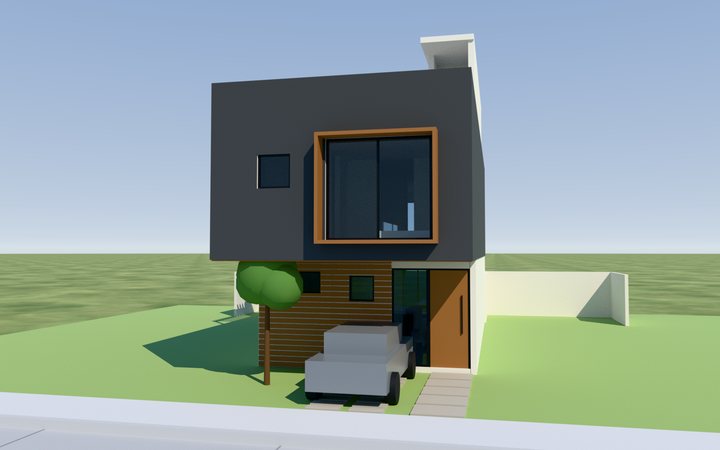 Render de Molino de San José, prototipo 2: volumen gris en volado