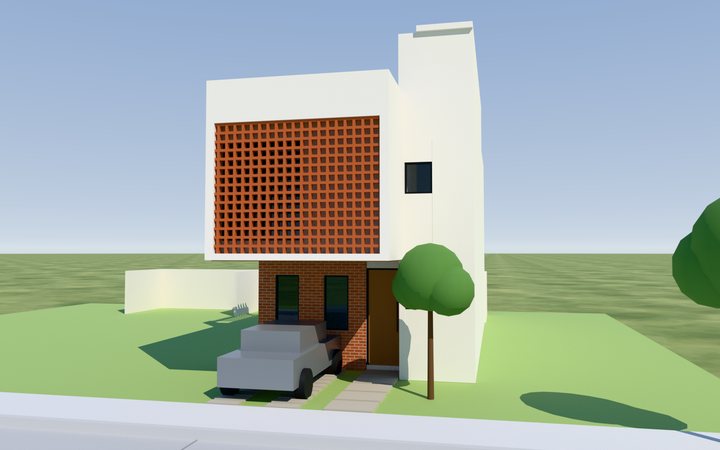 Render de Molino de San José, prototipo 3: celosía de barro y ladrillo