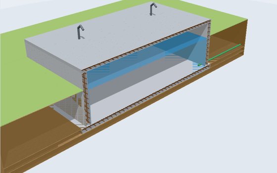 Tanque de agua en 3D cortado para ver el interior