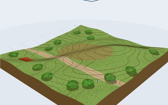 Terreno en 3D con ortofoto y curvas de nivel